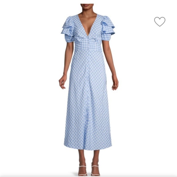 NWT Betsy Johnson blue gingham v neck dress - Picture 2 of 4